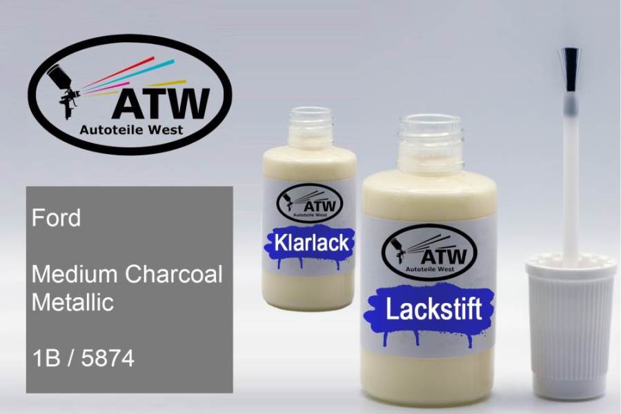 Ford, Medium Charcoal Metallic, 1B / 5874: 20ml Lackstift + 20ml Klarlack - Set, von ATW Autoteile West.